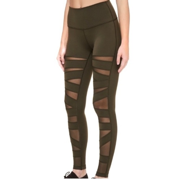 Lululemon High Times Leggings Crop Tech Mesh Tights Olive Green Sz 6    88 - Picture 1 of 12
